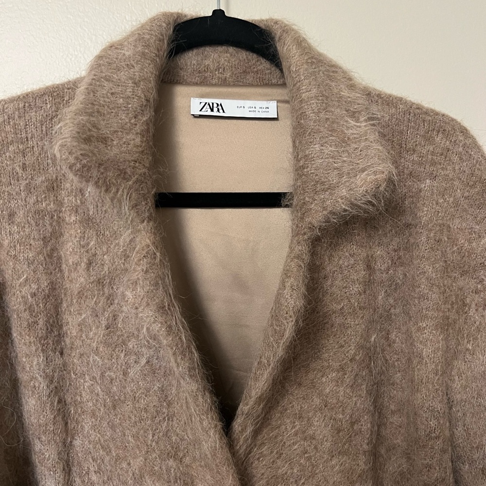 Zara Brown Alpaca button front longline Oversized Jacket/cardigan Cozy Fit - Picture 3 of 10